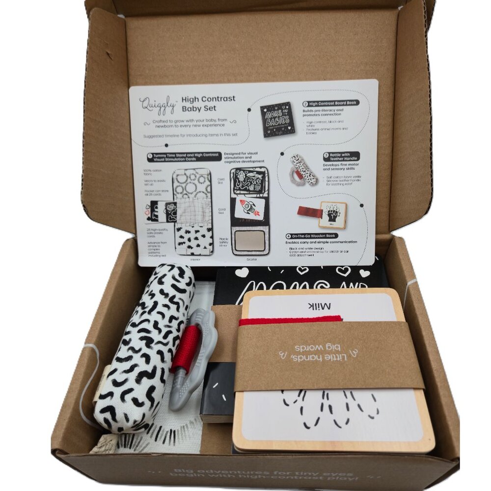 Quiggly High Contrast Baby Toy Set - Black and White Newborn Sensory Toys ,0-6m